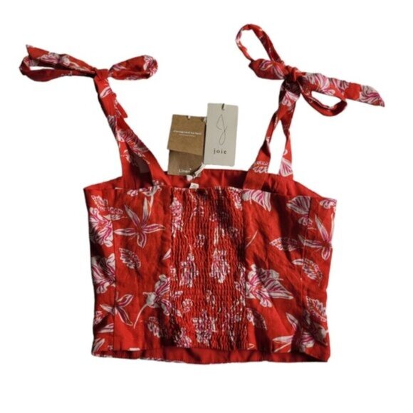Joie Linen-Blend Floral Crop Top Size 8 - Picture 2 of 7